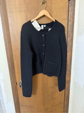 Joie Women’s XL Cropped Black Textured Ribbed Top Button-Front Cardigan NWT